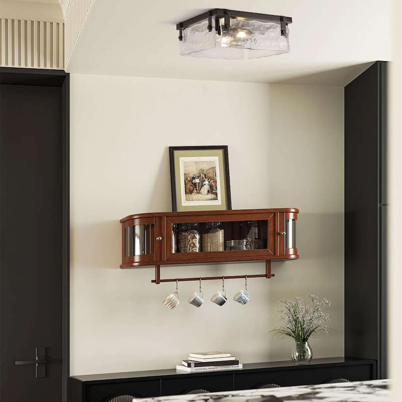 Laia 11.8" Black 2-light Hand Crafted Glass Square Flush Mount - 11.8" W x 5.5" H x 11.8" D
