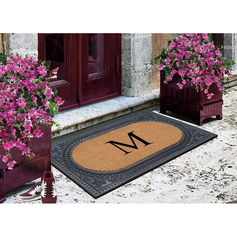 A1HC First Impression Carson Rubber and Coir 24" X 39", Heavy Duty, Easy to Clean Outdoor Monogrammed Doormat