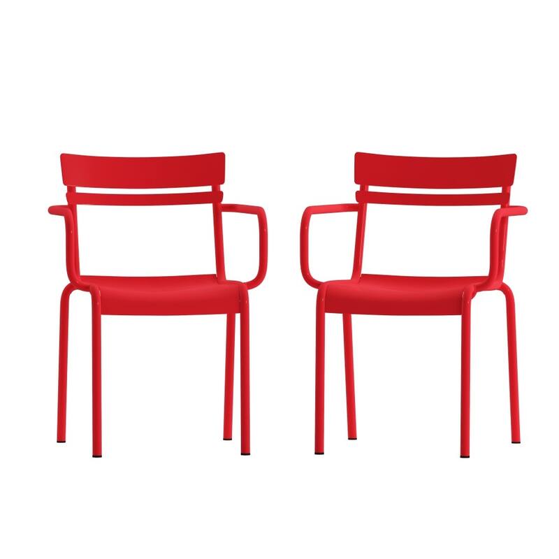 2PK Modern Commercial Grade 2 Slat Indoor/Outdoor Steel Stack Chairs