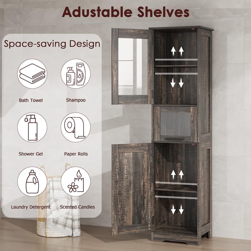 Tall Bathroom Cabinet, Narrow Storage Cabinet with Doors and Adjustable Shelf