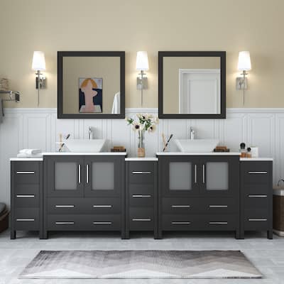 Vanity Art 96-inch Double Sink Bathroom Vanity Set with Engineered Marble Top and Free Mirror - 96 x 18.5 x 36 Inches