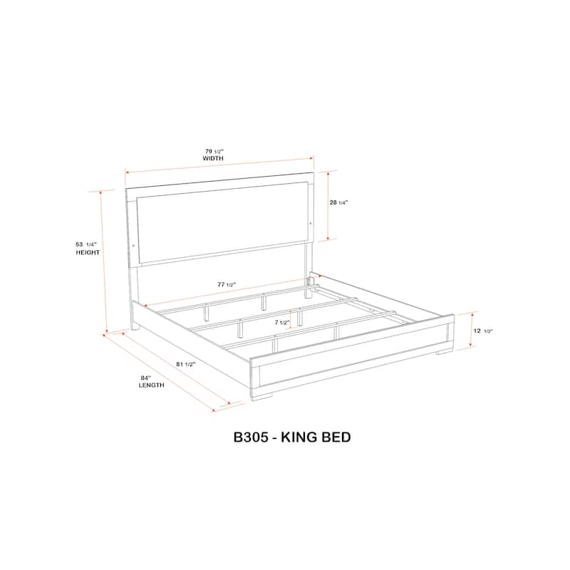 Boone Natural White Wood Slim LED Panel Bed Frame