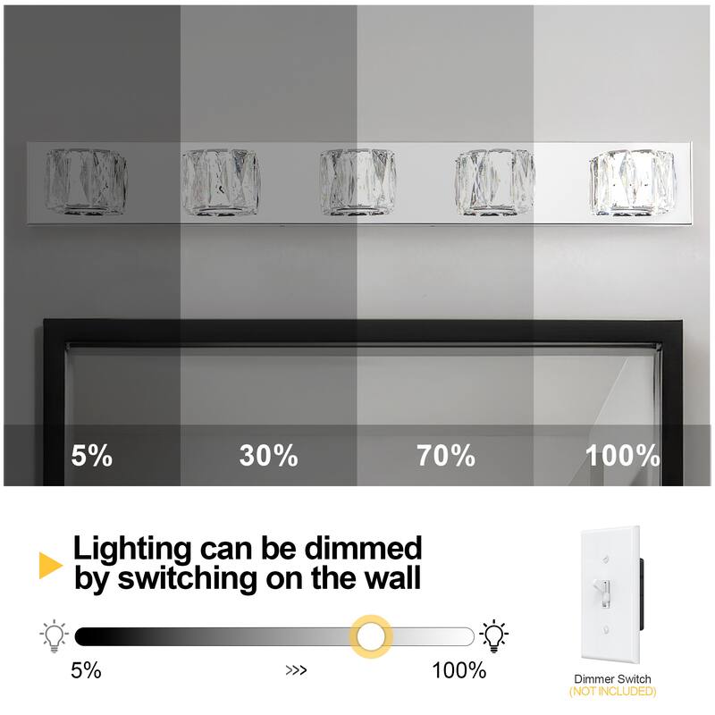 35" Modern Crystal 5-Light LED Wall Sconce,Elegant Chrome Bathroom Vanity Light with Clear Crystal Shades
