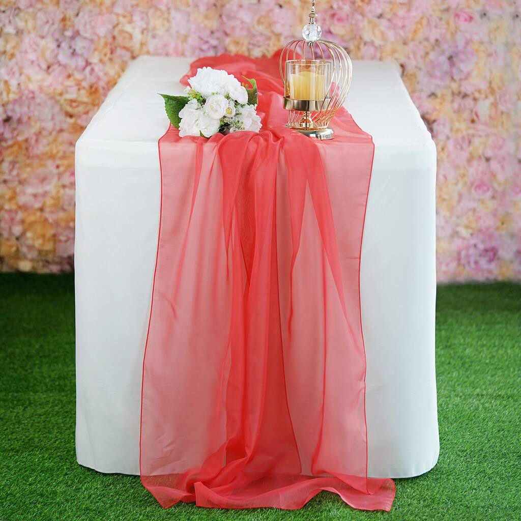 12 Piece Premium Chiffron Wedding Extra Wide Table Runners Coral - 22" x "80
