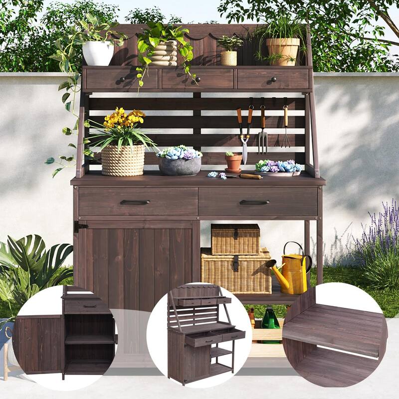 Outdoor Durable Fir Wood Potting Bench, Weather-Resistant, Ergonomic Design - N/A
