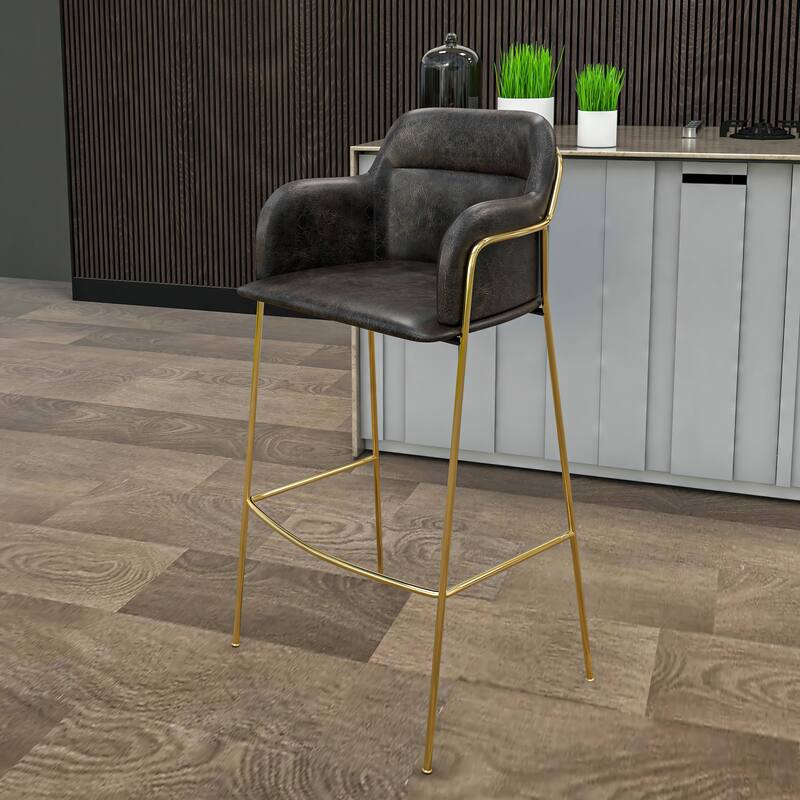 LeisureMod 40" Low-Back Velvet Upholstered Bar Stool with Gold Stainless-Steel Frame for Home Living Room Kitchen & Bar