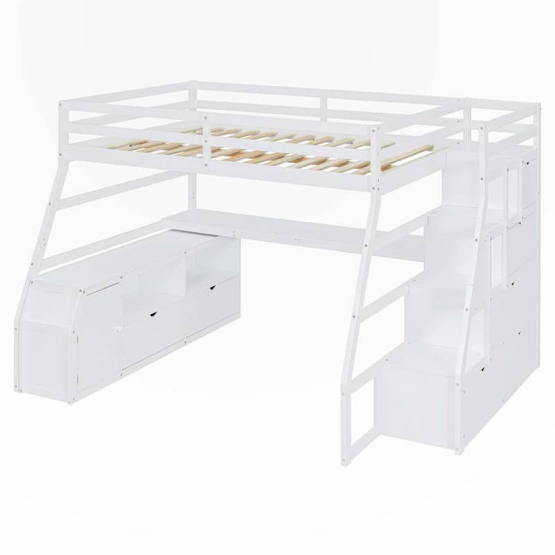 Full Size Loft Bed with Drawers and Desk