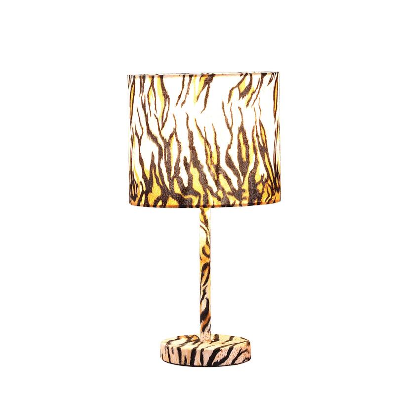 19.25 In. Faux Suede Tiger Print Metal Table Lamp