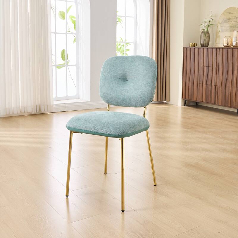 Modern Dining Chairs Set of 2, Beige & Green Upholstered Accent Chairs with Metal Legs - Space-Saving Contemporary Kit