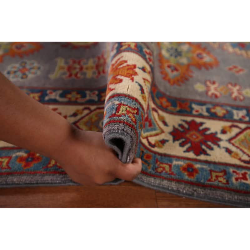 Gray Geometric Kazak Oriental Rug Living Room Handmade Wool Carpet - 4'9" x 6'9"