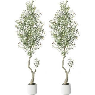 2Pcs 7FT Tall Artificial Olive Tree with White Planter - Bed Bath ...