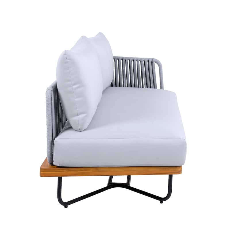 Christopher Knight Home - Evelyn Patio Outdoor Acacia Wood Rope Sofa Set