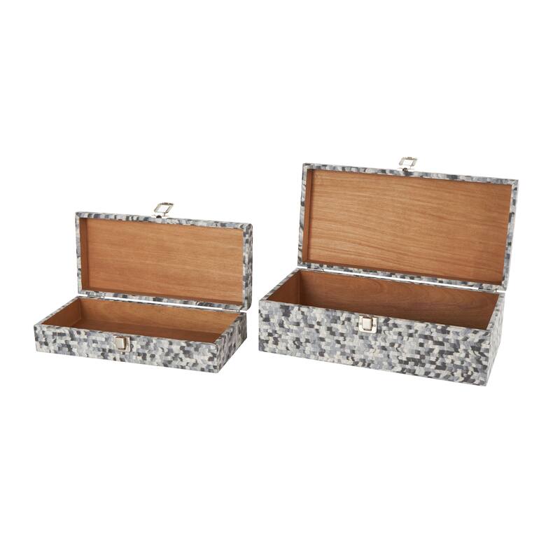Multi Colored or Gray Wood Handmade Storage Decorative Box with Bronze Latches (Set of 2)
