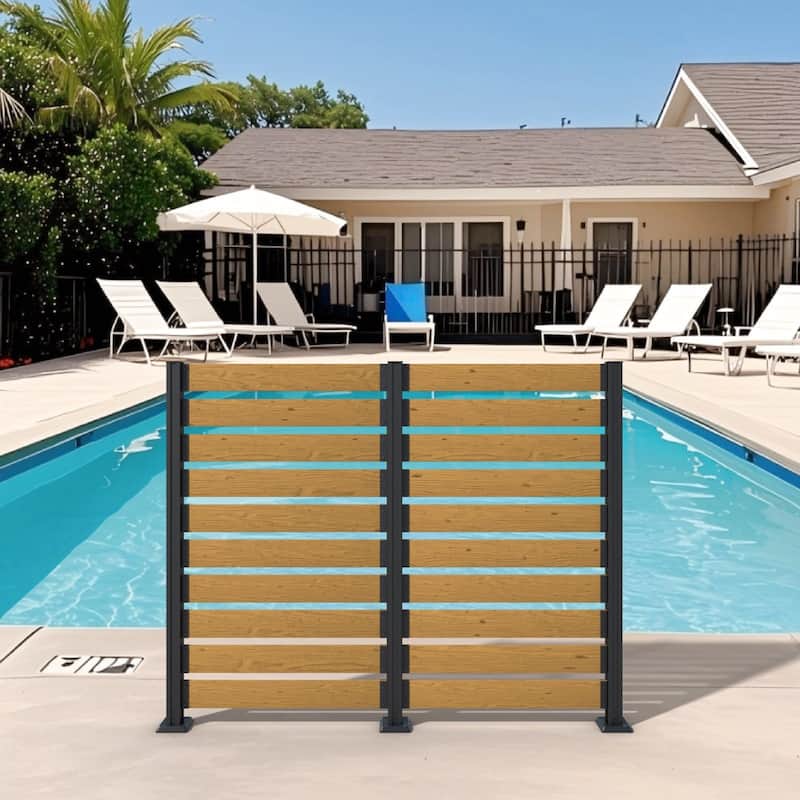 VEIKOUS 2 Pannel Versatile Outdoor Privacy Panels, Aluminum and Wooden Fence Panels for Garden - 78''×68.9'' - Natural