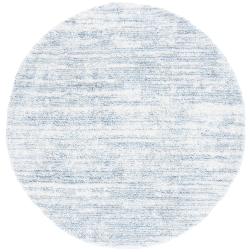 SAFAVIEH Tahoe Shag Yaprak Abstract 1.2-inch Thick Rug - 6'7" Round - Blue/Ivory - Round