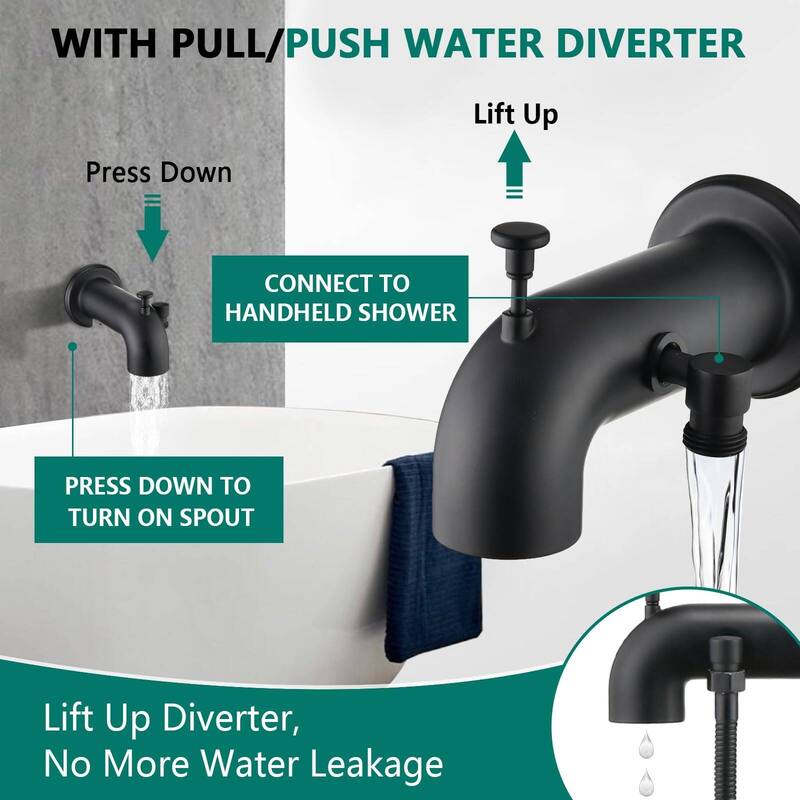 Tub Spout/ Bathtub Faucet with Shower Water Diverter Fits Threaded 1/2" or 3/4" IPS