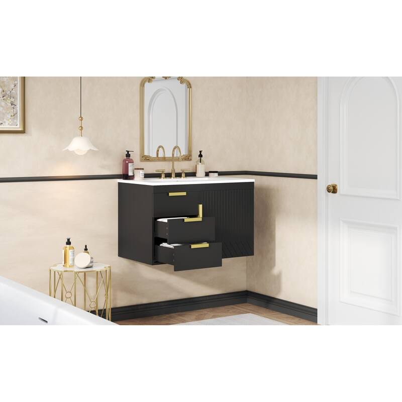 Roomfitters 30 Inch Wall Mounted Bathroom Vanity, Floating Storage Cabinet with Ceramic Basin Sink & Soft Close Door