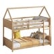 preview thumbnail 18 of 28, Twin over Twin Floor Bunk Bed,Rubber Wood House Shaped Bunk Bedframe