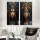 preview thumbnail 1 of 5, Designart "Gold & Black Queen Nefertiti Of Egypt Portrait IV" Woman African American Canvas Set Of 2 - Modern Wall Art