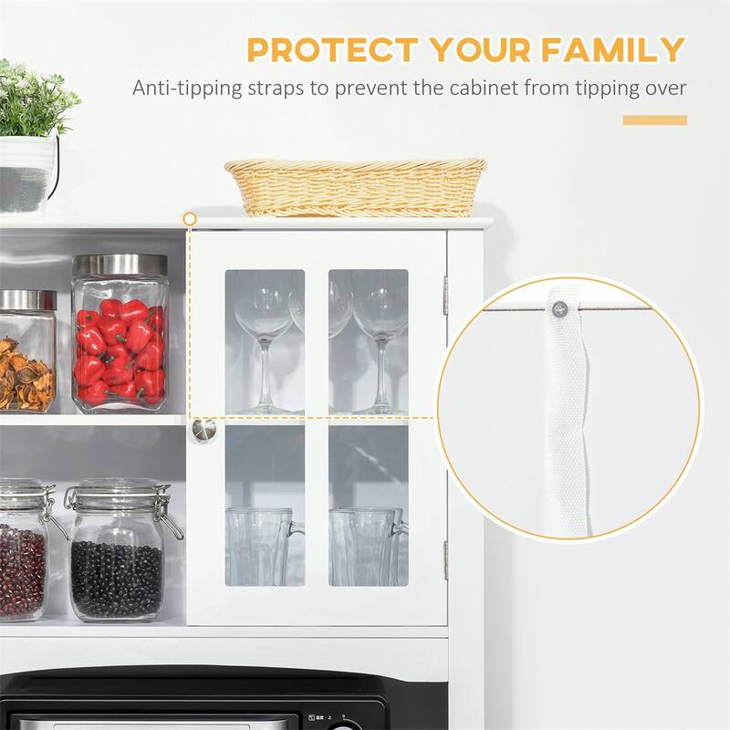 Freestanding Kitchen Buffet w/Hutch,Pantry Cabinet w/Microwave Stand