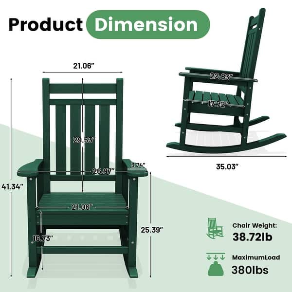 dimension image slide 4 of 15, Modern High-Back Rocking Adirondack Chair All Weather