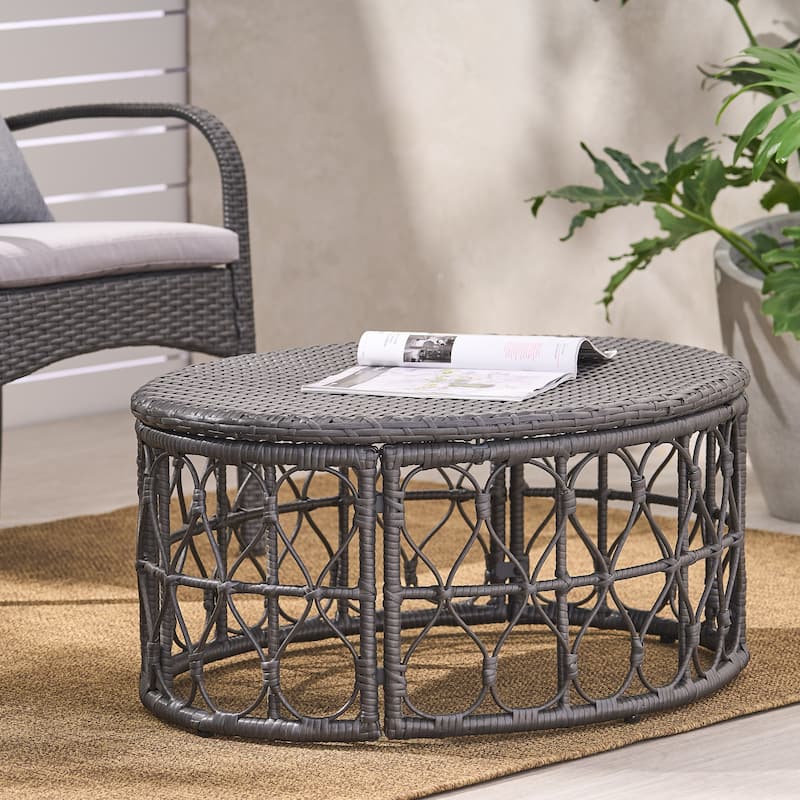 Roomfitters Bruce Outdoor Wicker Coffee Table with Looped Design, Boho Patio Centerpiece Table, Grey - Grey