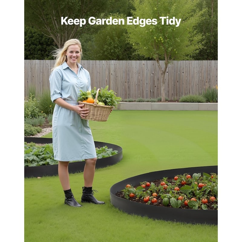 L-Shaped 66 ft Garden Edging Black Plastic with 4 in Raised Edge and Heavy-Duty Ground Stakes - 66' x 4"