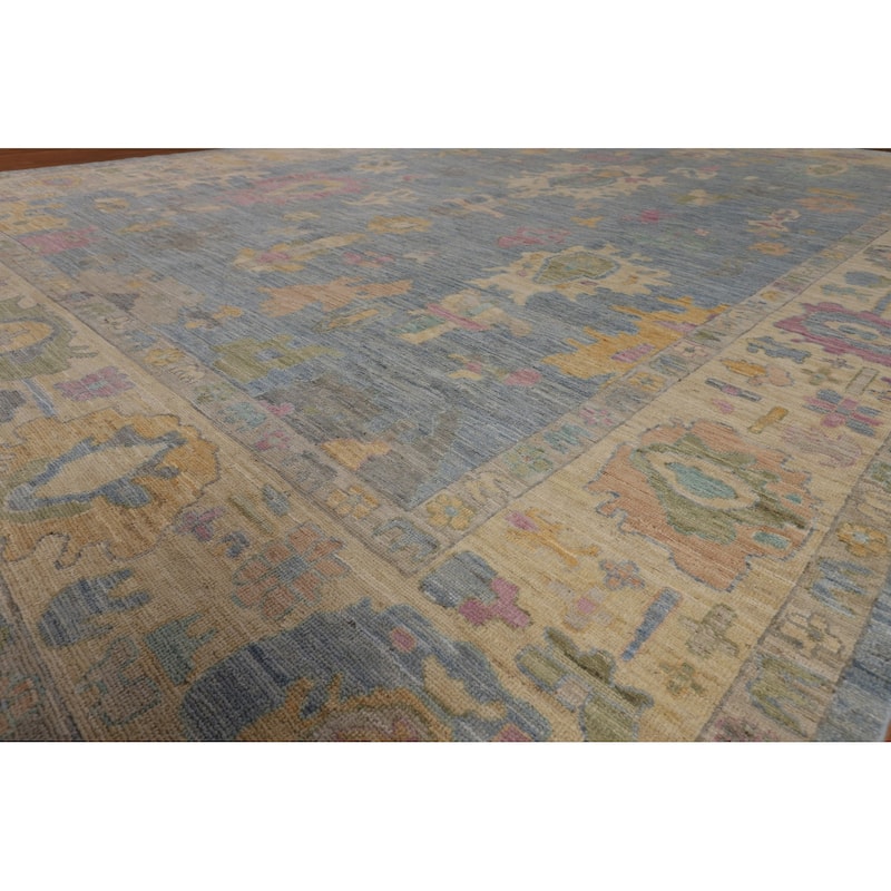 Light Blue Oushak Turkish Large Rug Handmade Wool Carpet - 10'0"x 13'9"