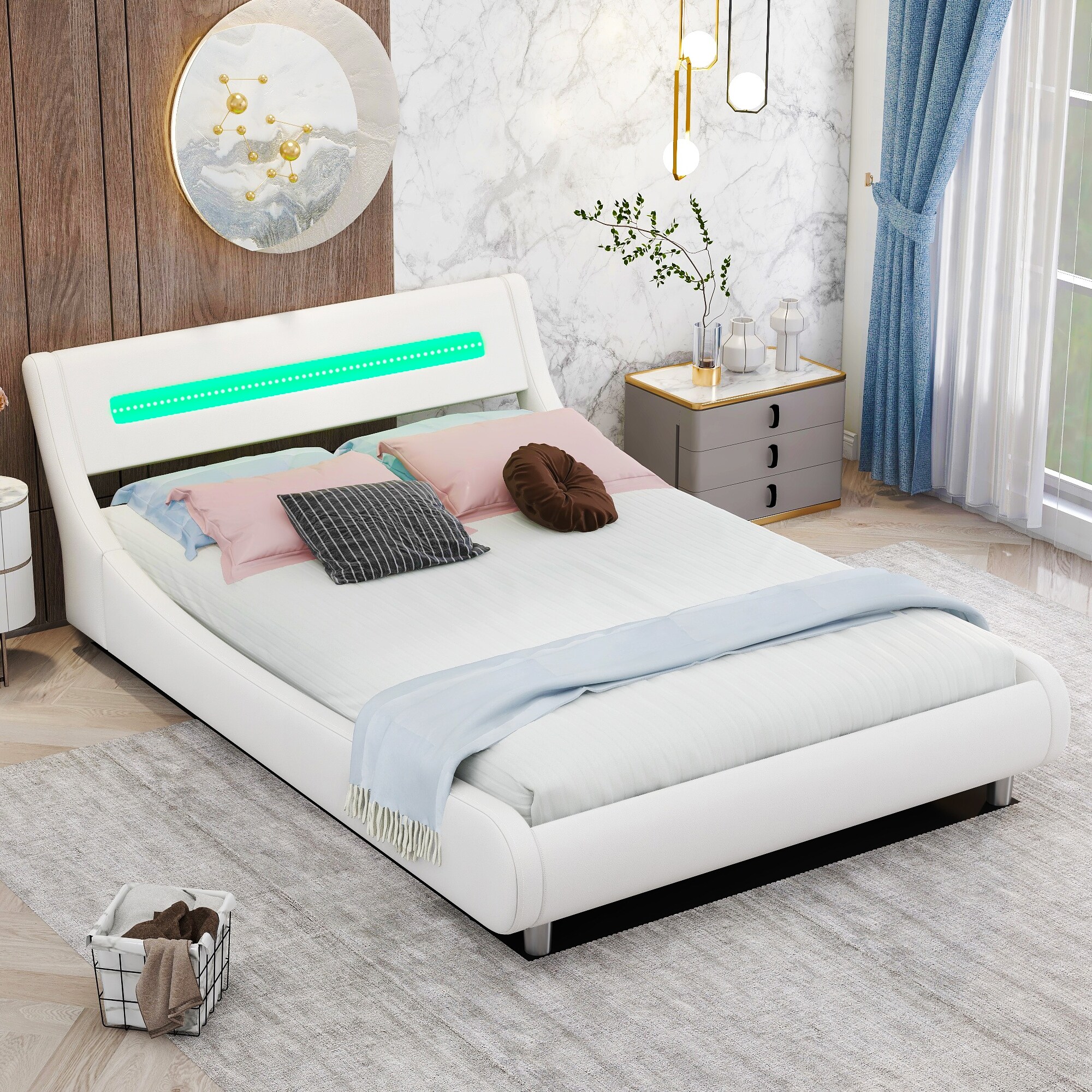 white led double bed