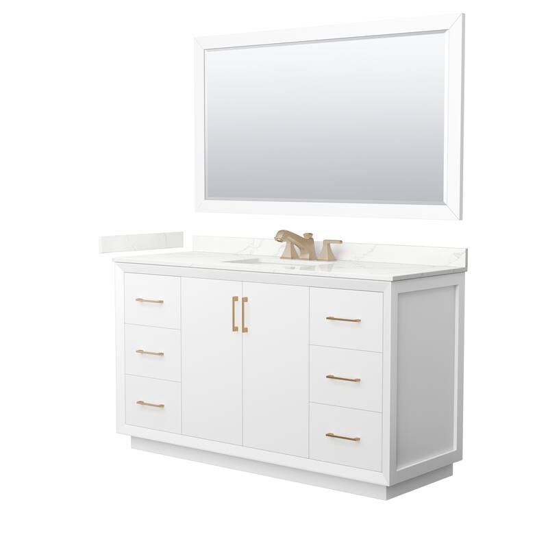 Wyndham Collection WCF414160S-QTZ-US3M58 Strada 60" Free Standing - White / Giotto Quartz Top / Satin Bronze Hardware