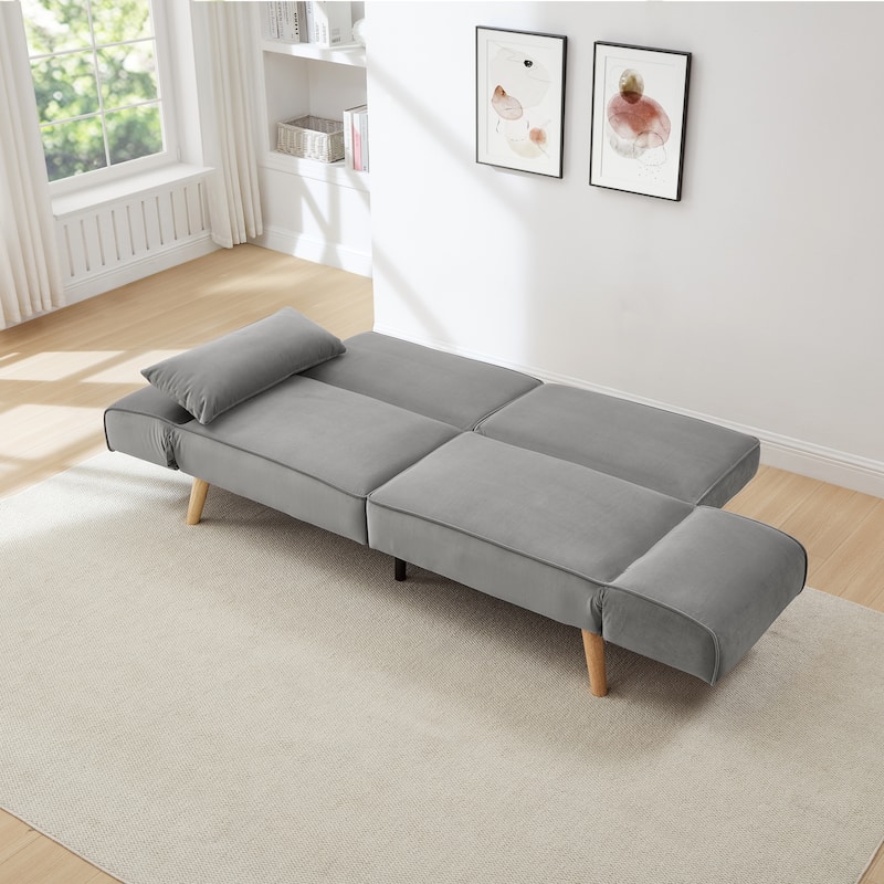 Futon Sleeper Sofa Bed Velvet Recliner Sofa Loveseat Couch with Adjustable Armrests, Splitback Recline and Pillows
