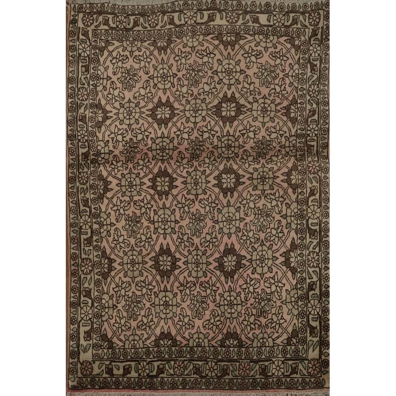 Hand Knotted Oriental 100% Wool Carpet Traditional All-Over Pink Varamin Area Rug - 5' 0'' X 3' 6''