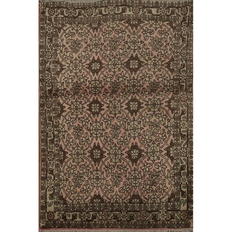 Hand Knotted Oriental 100% Wool Carpet Traditional All-Over Pink Varamin Area Rug - 5' 0'' X 3' 6''