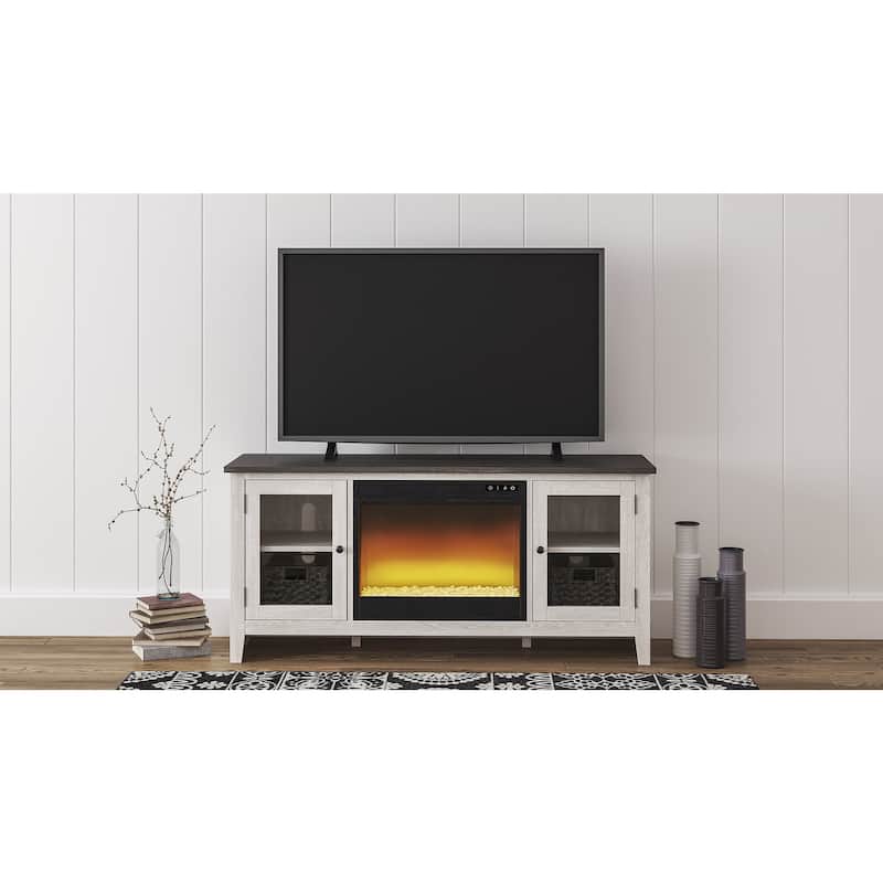 Signature Design by Ashley Dorrinson White/Gray 60" TV Stand for TVs up to 69" with Electric Fireplace - 60"W x 17.5"D x 27.75"H - 60"W x 17.5"D x 27.75"H - White/Gray
