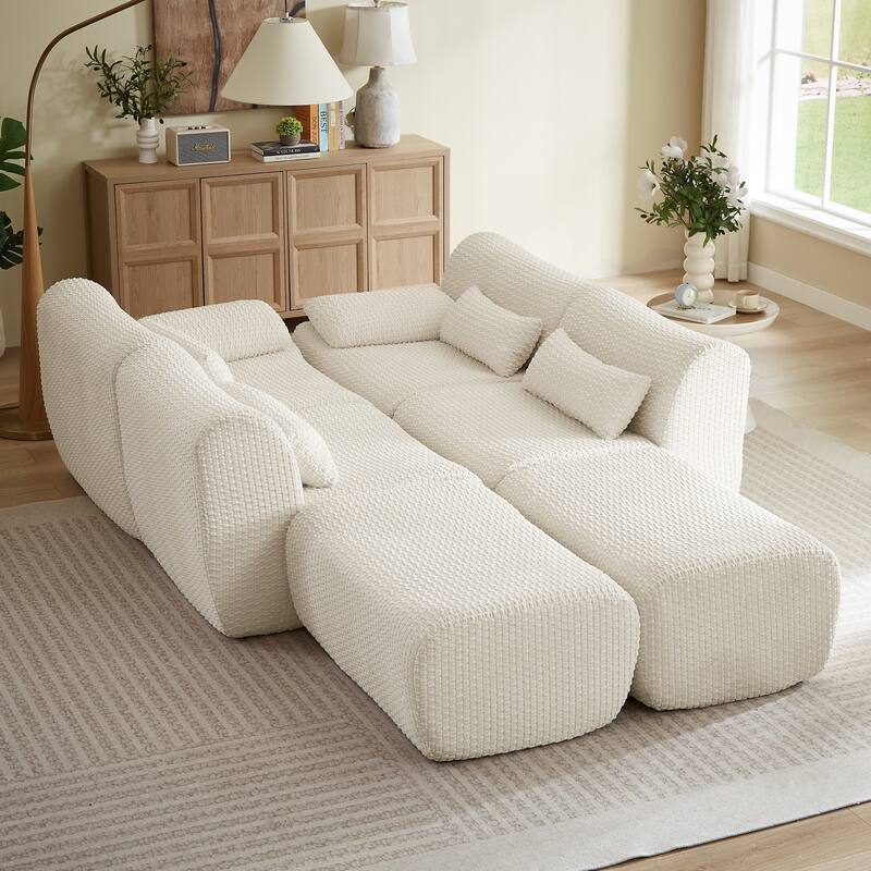 141.7" U-Shaped Corduroy Sectional Sofa with 2 Ottomans, No Assembly Required