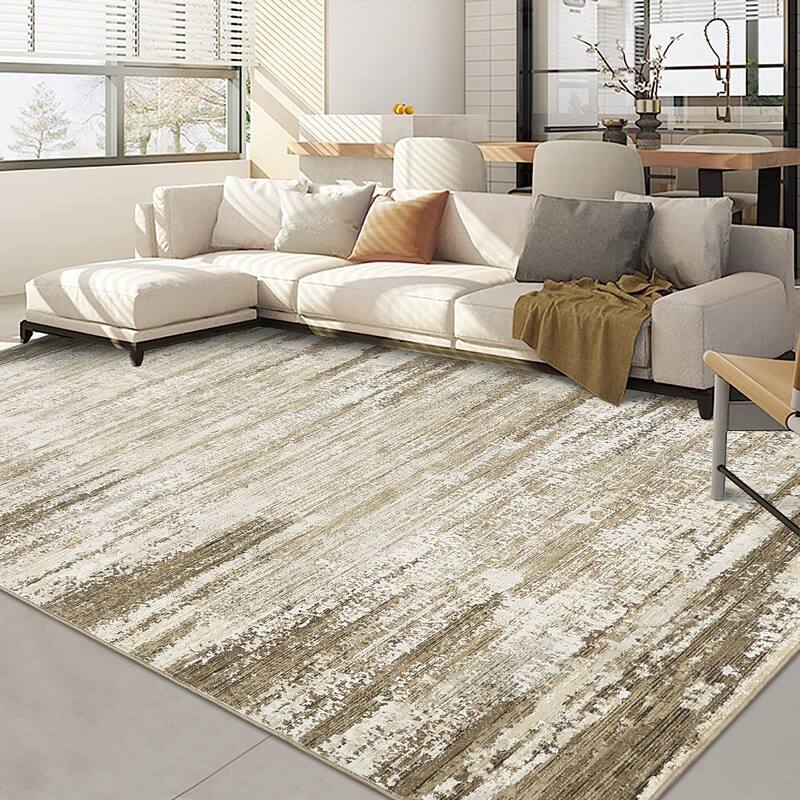 Washable Area Rugs for Living Room Modern Abstract Rug Non Slip Non Shedding Stain Resistant Carpet - 9'x12' - Camel