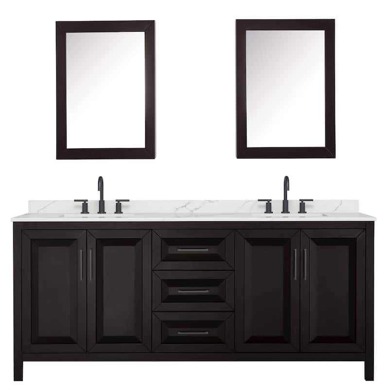 Daria 80-inch Double Vanity, 3 Hole Quartz Top, Med Cabinets