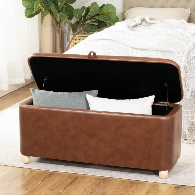 Adeco Storage Ottoman End of Bed Bedroom Entryway Bench