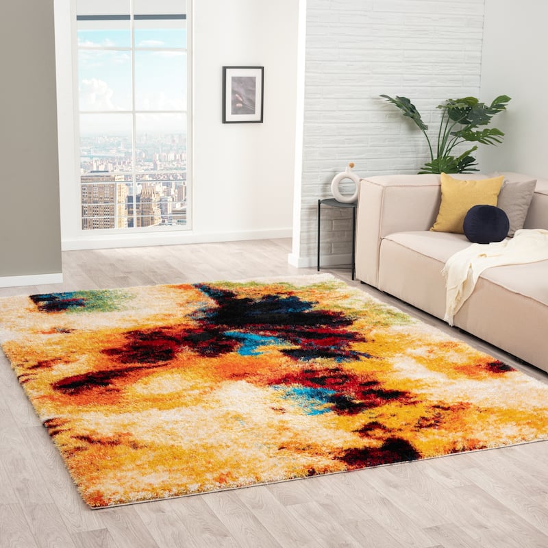 Zenith Abstract Shag Gold/Beige Area Rug