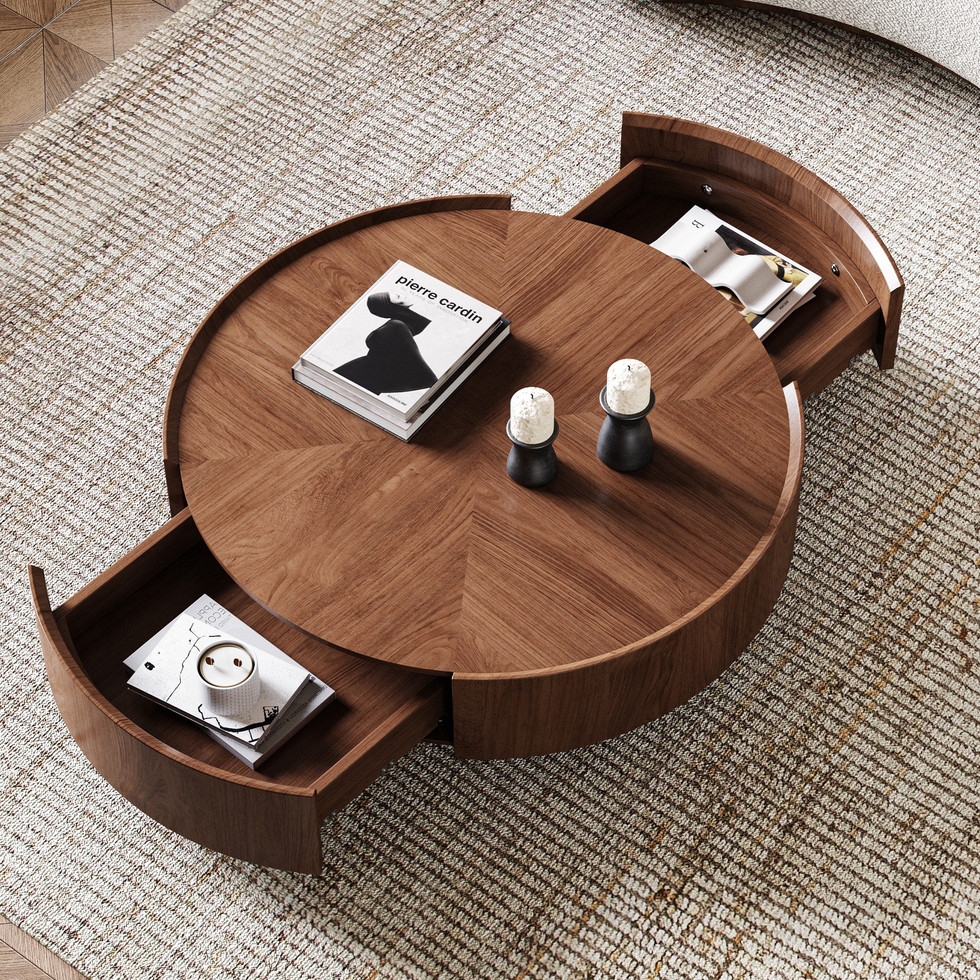 X-TAGE WALNUT 【ROUND L】 Mid-Century Modern Round Walnut Wood Finish Living Room Table for