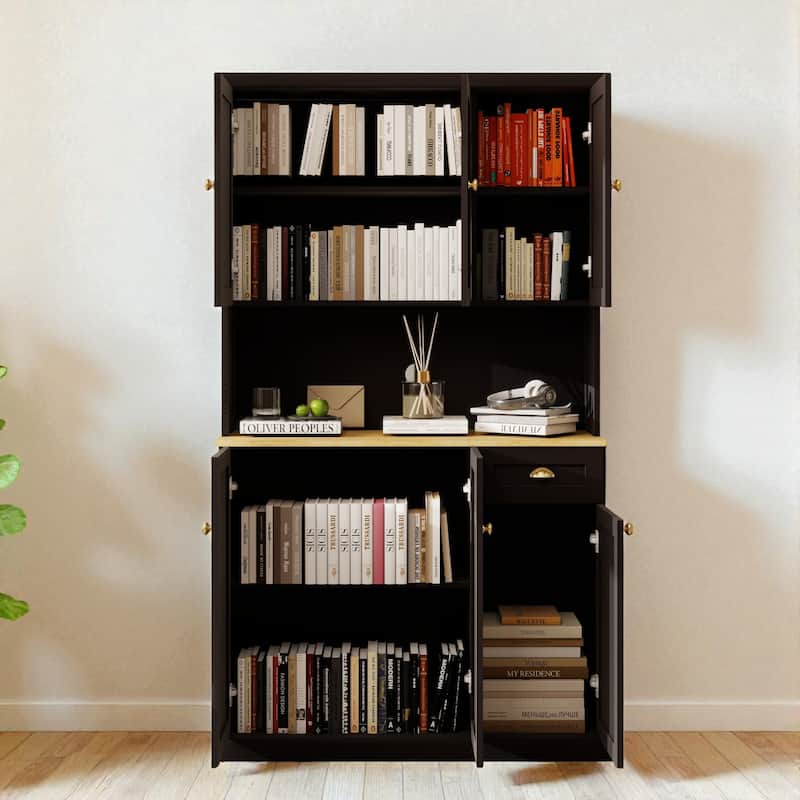 71" Freestanding Kitchen Pantry Storage Cabinet with Microwave Countertop, Hutch Buffet Cabinet with Shelves & Drawer