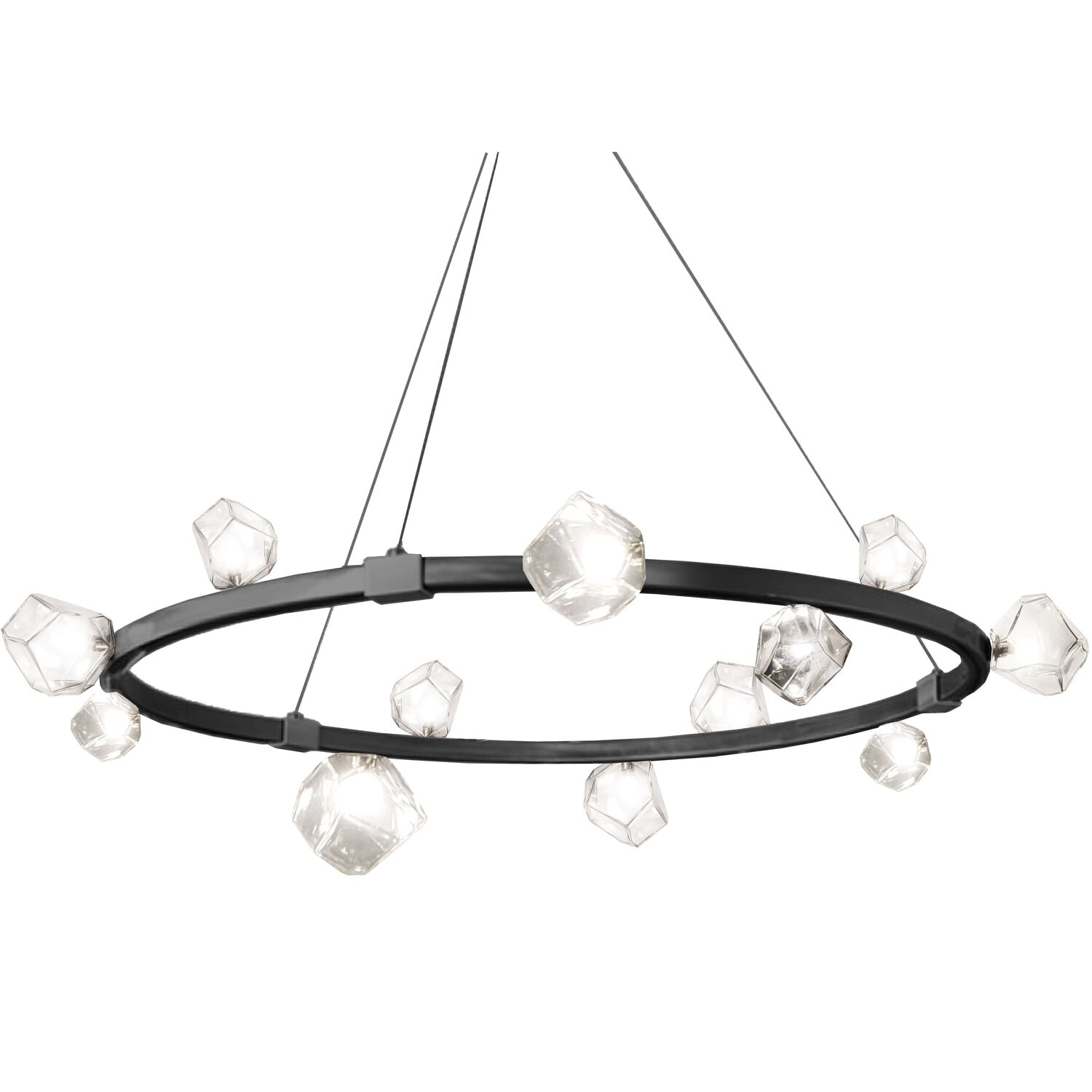 12 Light Chandelier - Matte Black Finish, Clear Glass Shades, Adjustable Height, LED Compatible - 14