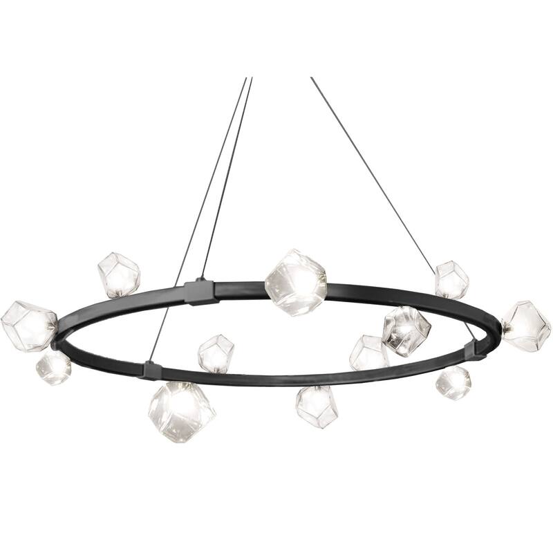 12 Light Chandelier - Matte Black Finish, Clear Glass Shades, Adjustable Height, LED Compatible - 14