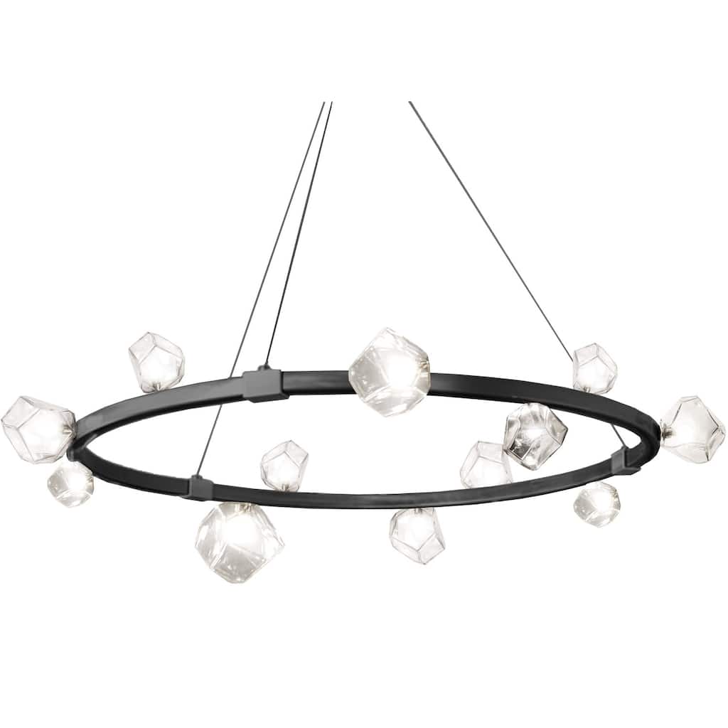 12 Light Chandelier - Matte Black Finish, Clear Glass Shades, Adjustable Height, LED Compatible - 14