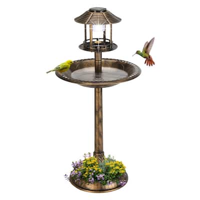 Plastic Birdbath with Solar Light