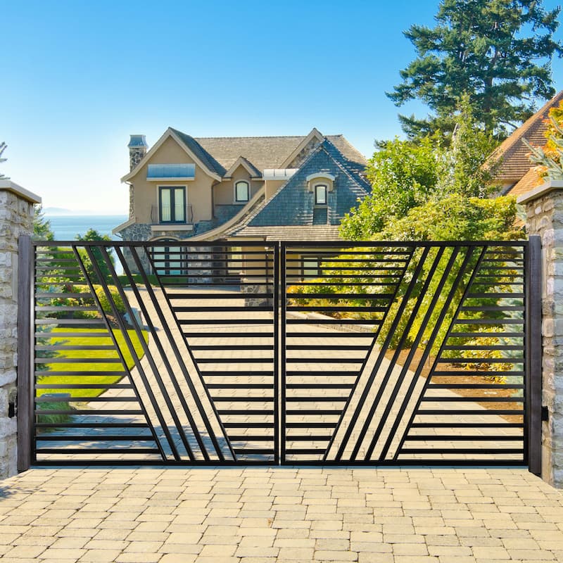 ALEKO Modern Yard Garden Sofia Style Dual Swing Steel Driveway Gate 12 ft Black