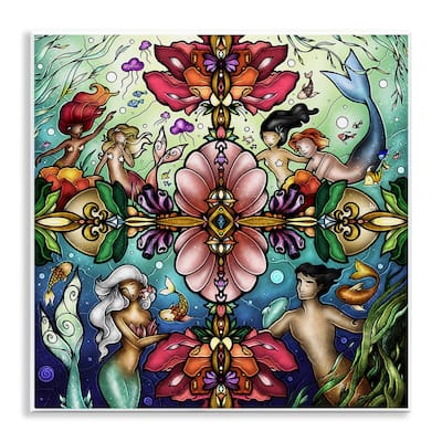 Stupell Detailed Stain Glass Style Mermaids Wall Plaque Art Design By Mandie Manzano