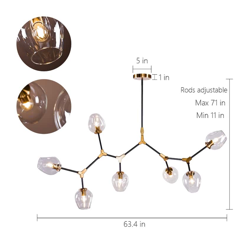 CraftHome 7-Lights Sputnik Modern Linear Chandelier With Clear Glass Shade