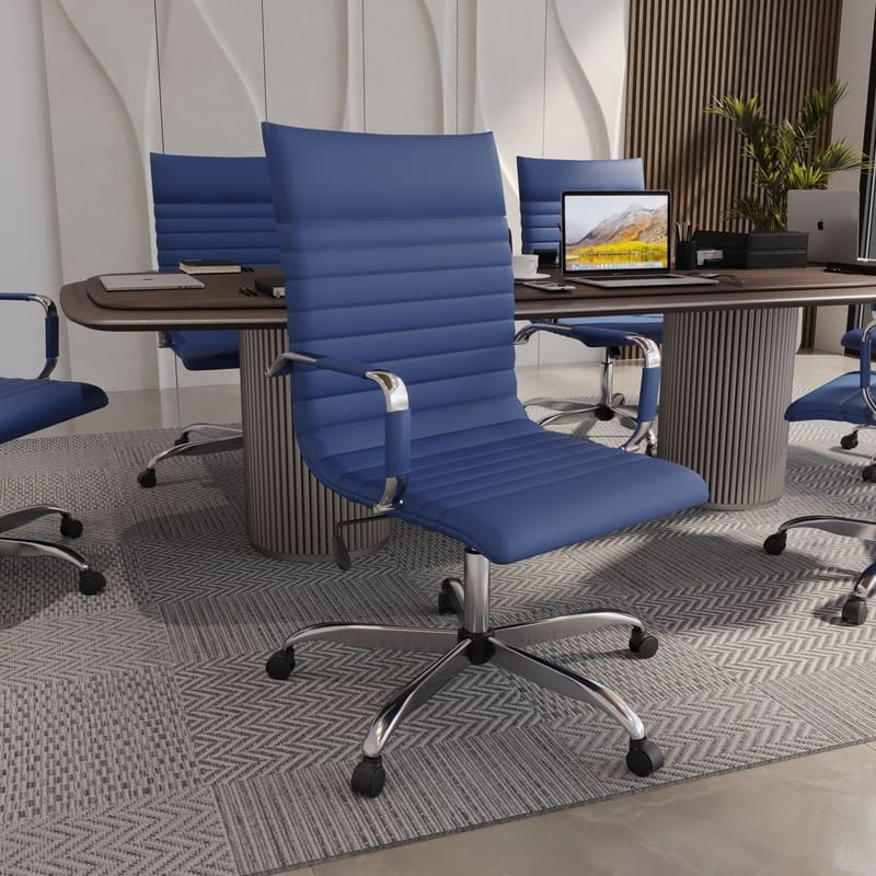 Harris Modern High-Back Leather Executive Office Chair with Steel Frame, Adjustable Height, Tilt Lock, & Swivel for Home/Office