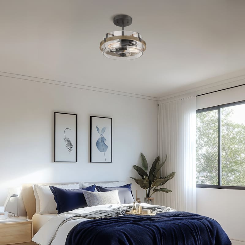 2-Light Semi-Flush Mount Lighting with Wood Tone